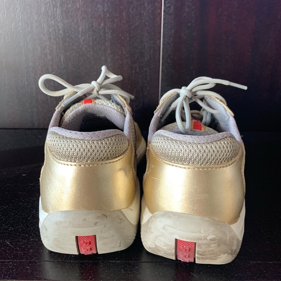 Prada Shoes | Prada Gold Leather Sneakers Lightly Worn | Poshmark